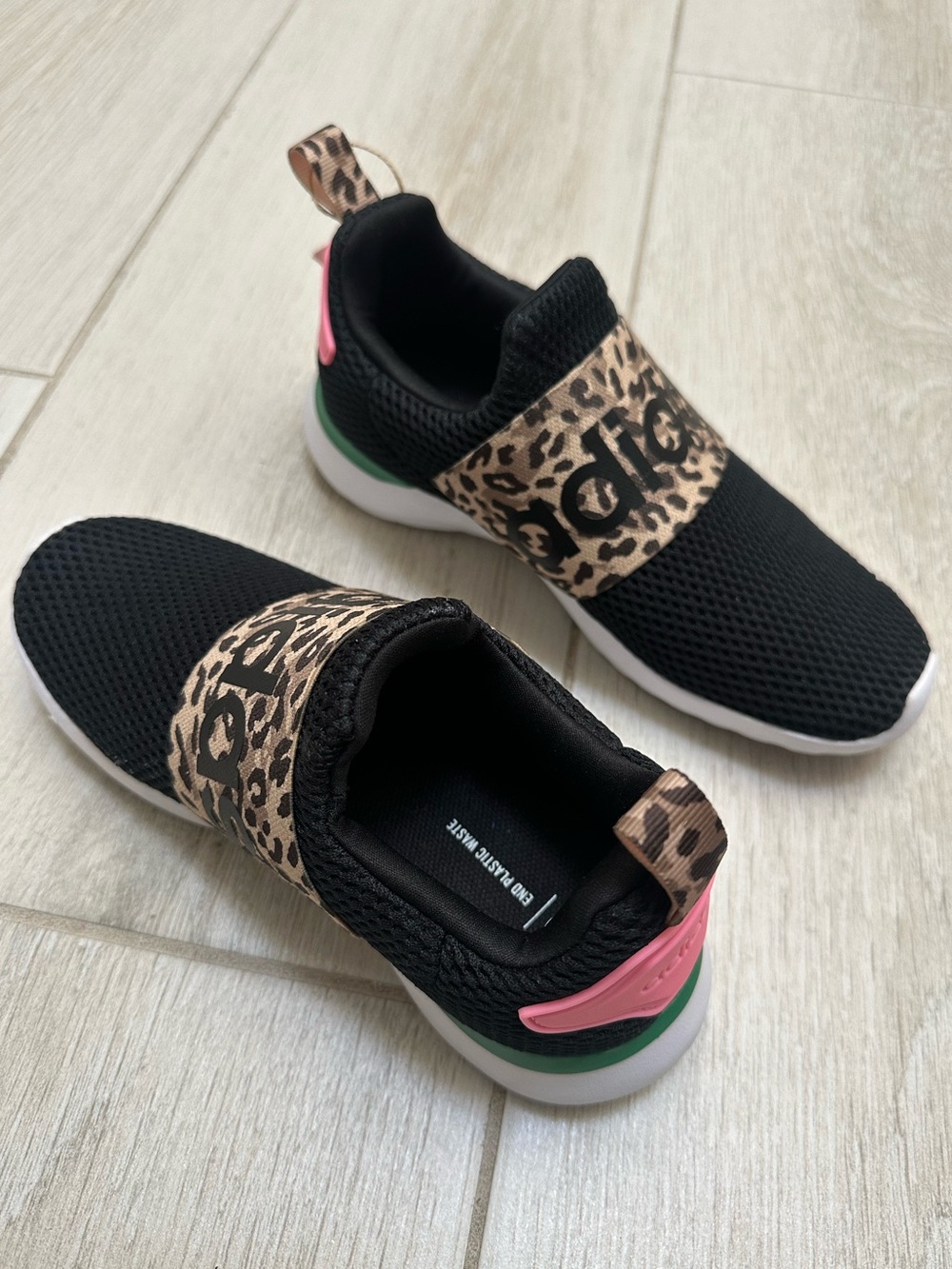 Adidas Lite Racer Adapt 4.0 Girls Size 2 Leopard Black Pink Sneakers NWT